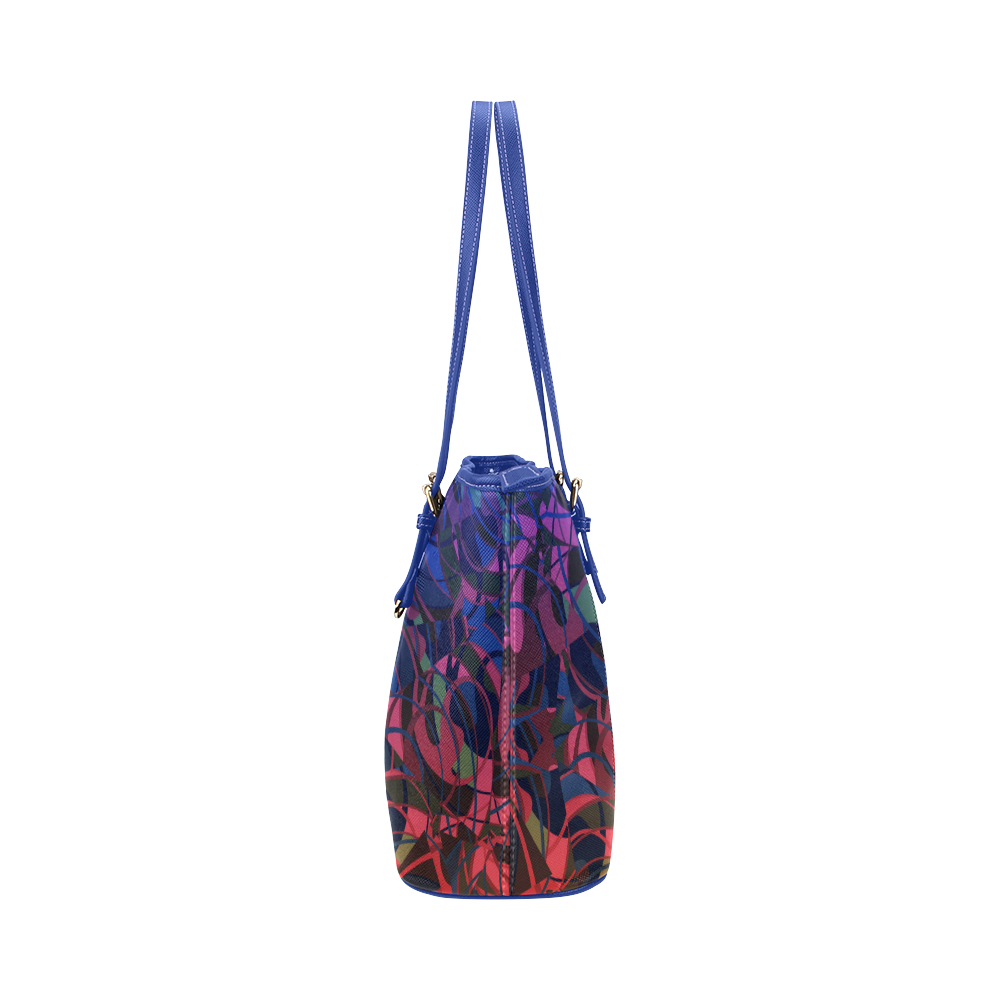 Hot and Cold Abstract - Blue and Deep Red Leather Tote Bag/Large (Model 1651)
