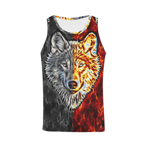 A Graceful WOLF Looks Into Your Eyes Two-colored All Over Print Tank Top for Men (Model T43)