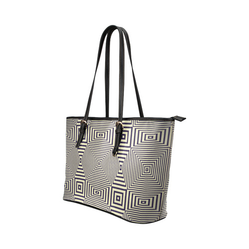 Striped geometric pattern in sepia Leather Tote Bag/Small (Model 1651)