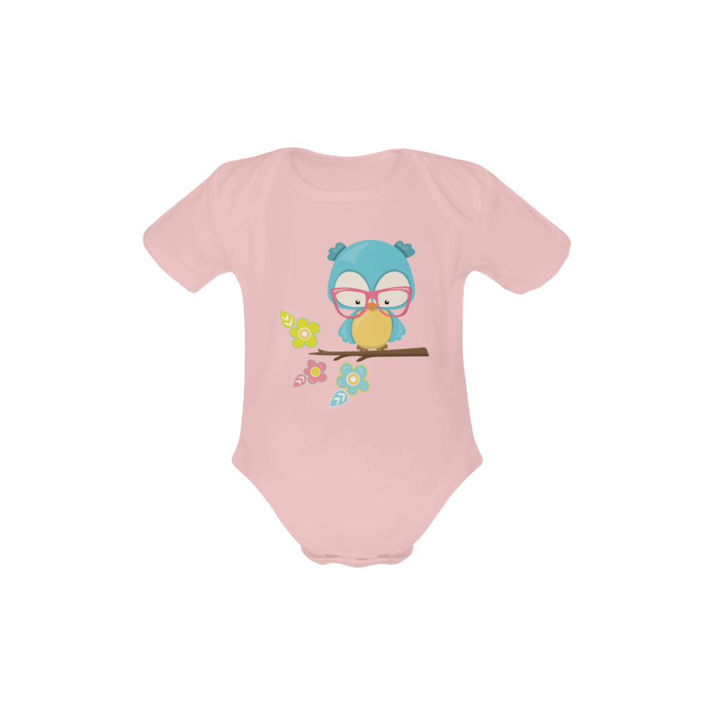 Teal Owl baby pink Baby Powder Organic Short Sleeve One Piece (Model T28)