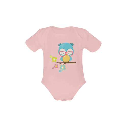Teal Owl baby pink Baby Powder Organic Short Sleeve One Piece (Model T28)