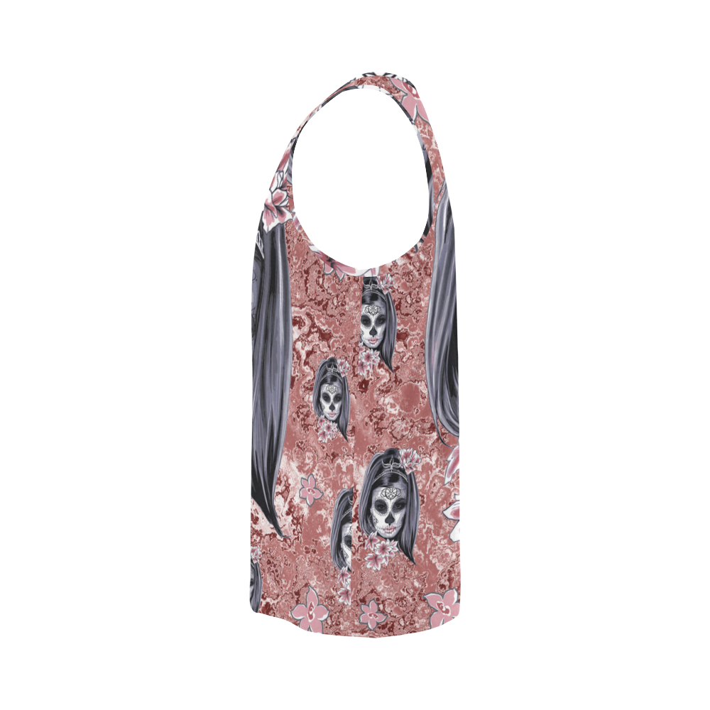 Skull Of A Pretty Flowers Lady Pattern All Over Print Tank Top for Men (Model T43)