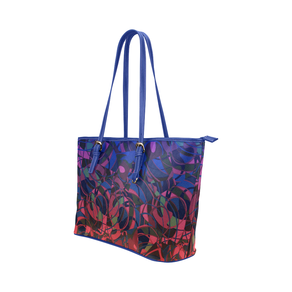 Hot and Cold Abstract - Blue and Deep Red Leather Tote Bag/Large (Model 1651)