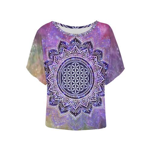 Flower Of Life Lotus Of India Galaxy Colored Women's Batwing-Sleeved Blouse T shirt (Model T44)