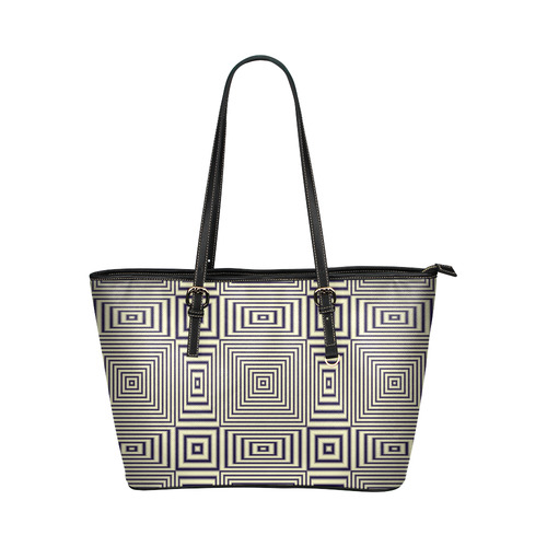 Striped geometric pattern in sepia Leather Tote Bag/Small (Model 1651)