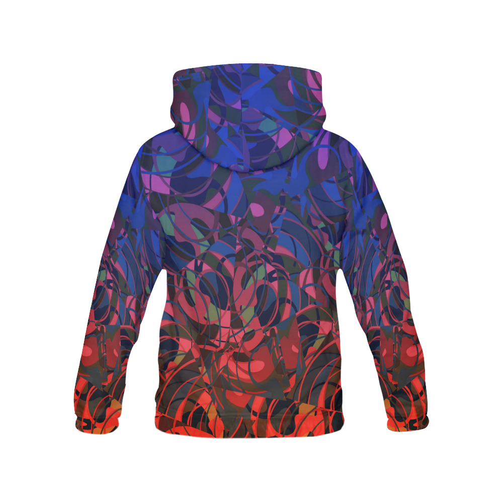 Hot and Cold Abstract - Blue and Deep Red All Over Print Hoodie for Women (USA Size) (Model H13)