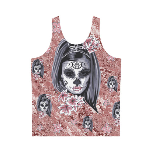 Skull Of A Pretty Flowers Lady Pattern All Over Print Tank Top for Men (Model T43)