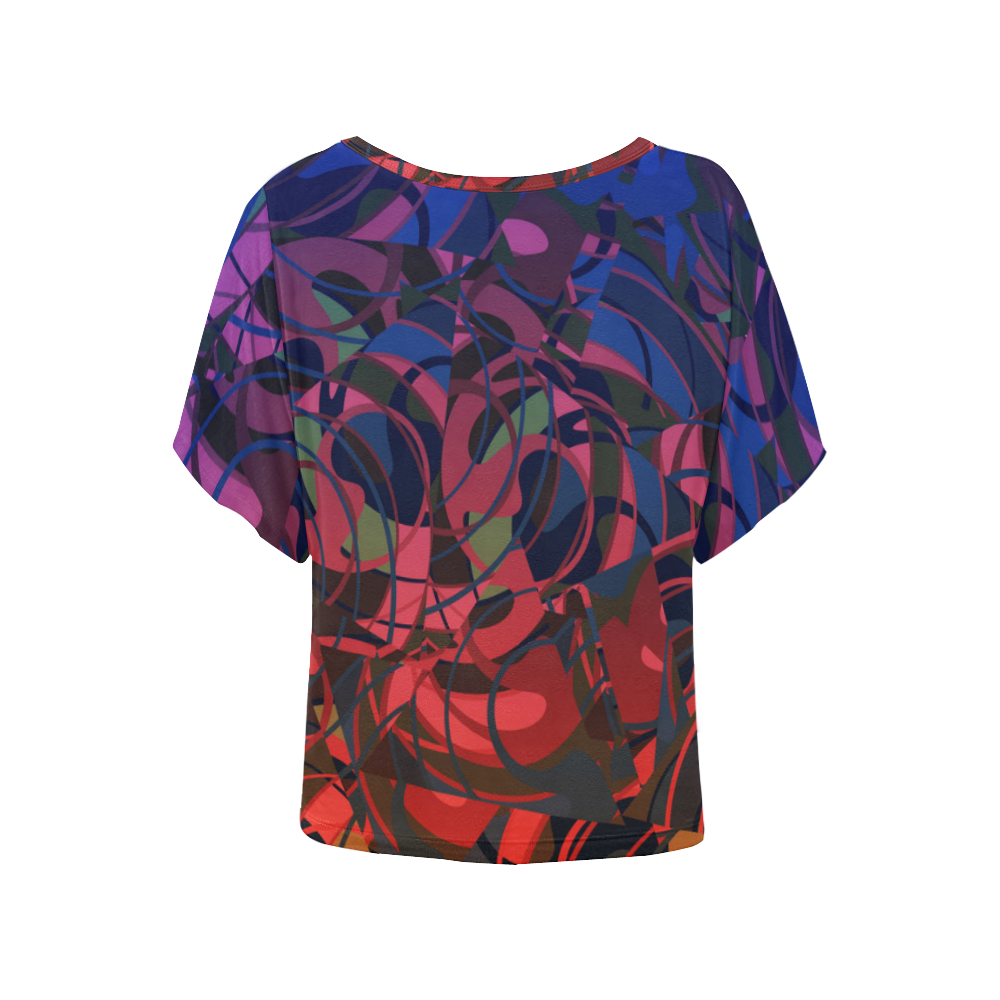 Hot and Cold Abstract - Blue and Deep Red Women's Batwing-Sleeved Blouse T shirt (Model T44)