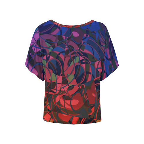 Hot and Cold Abstract - Blue and Deep Red Women's Batwing-Sleeved Blouse T shirt (Model T44)