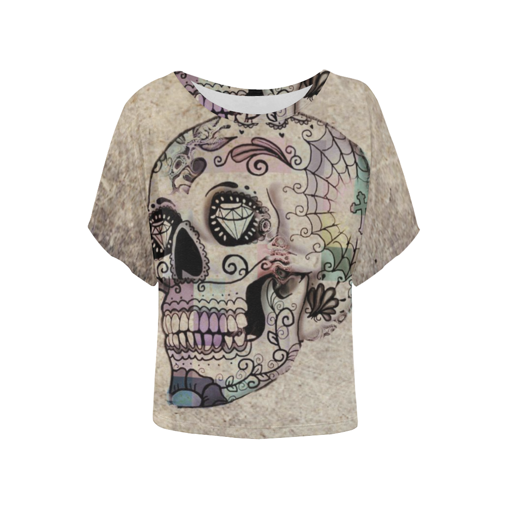 grunge skull B by JamColors Women's Batwing-Sleeved Blouse T shirt (Model T44)