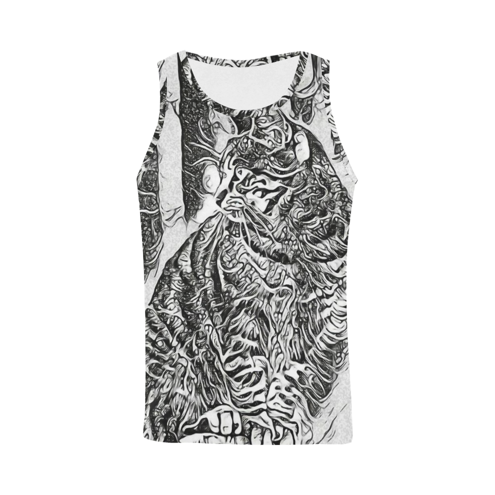 Black White Drawing of a CAT All Over Print Tank Top for Men (Model T43)