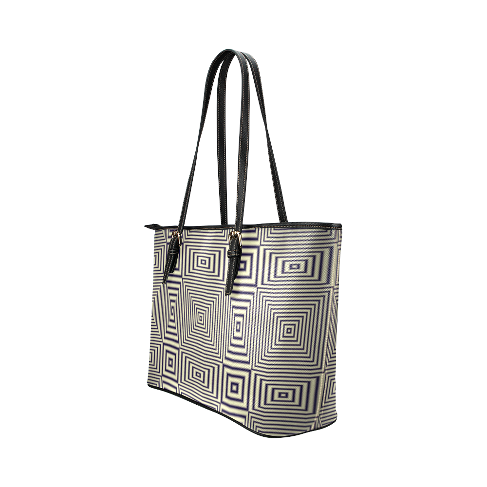 Striped geometric pattern in sepia Leather Tote Bag/Large (Model 1651)