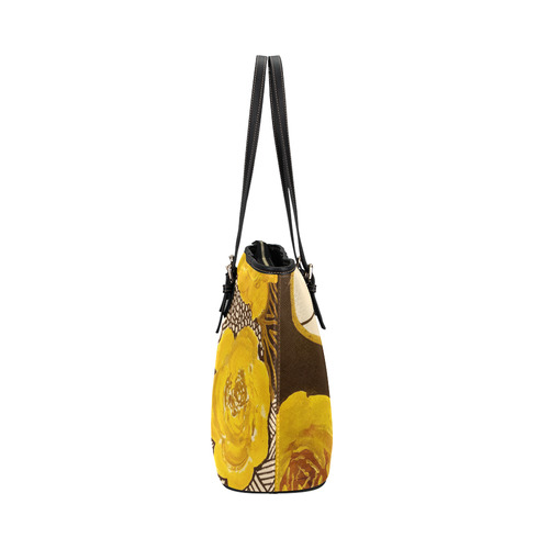 Yellow Rose Zentangle LB Leather Tote Bag/Large (Model 1651)