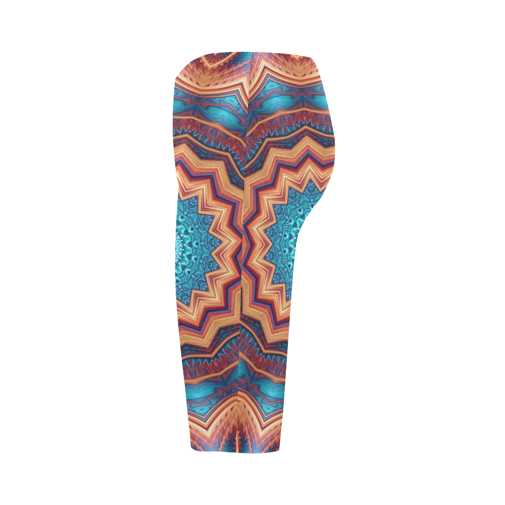 Blue Feather Mandala Hestia Cropped Leggings (Model L03)