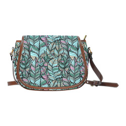 Boho Feathers Green Aqua Pink Saddle Bag/Small (Model 1649) Full Customization