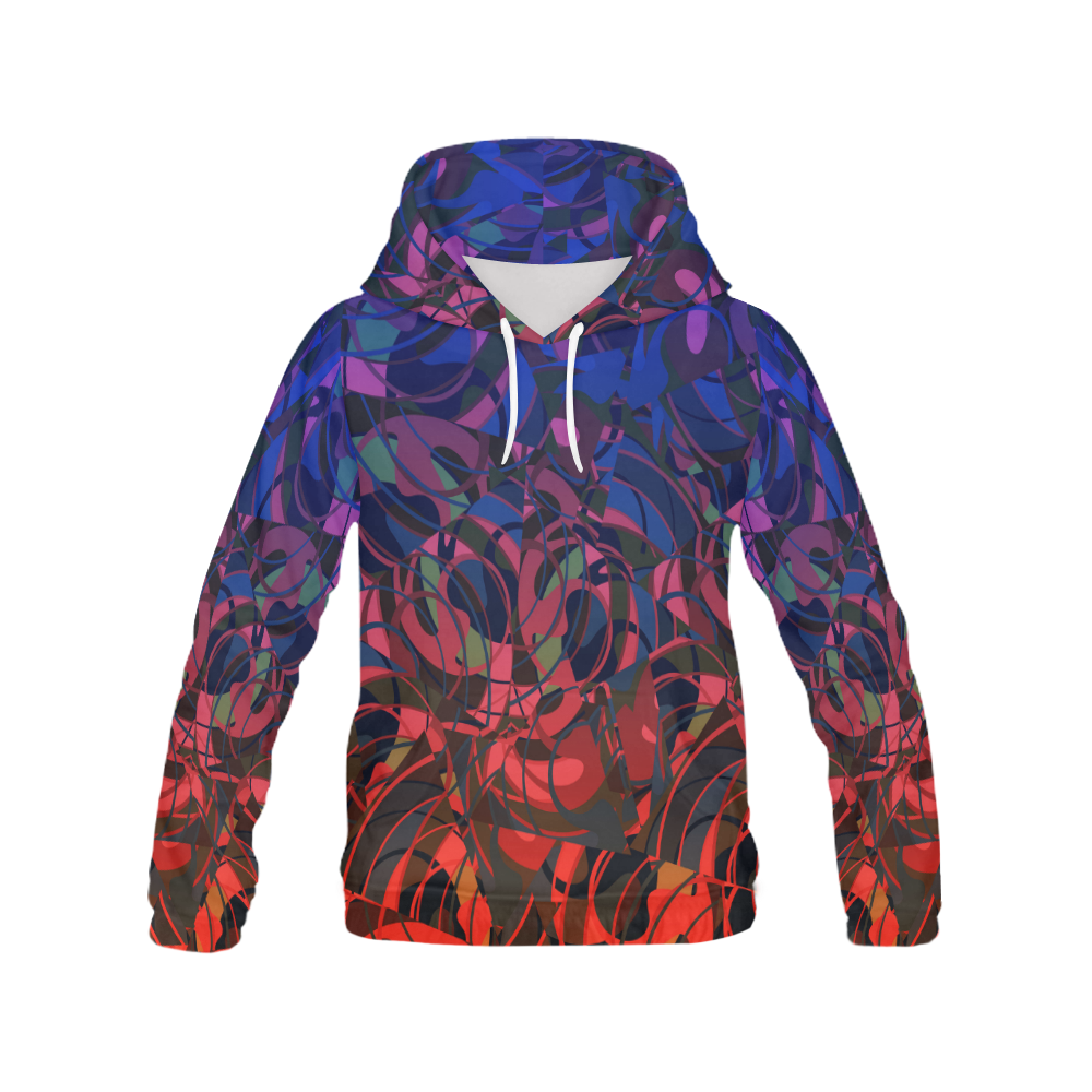 Hot and Cold Abstract - Blue and Deep Red All Over Print Hoodie for Women (USA Size) (Model H13)