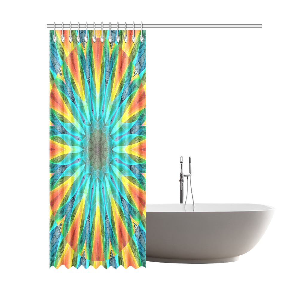 Aqua Gold Joy to the World Flowers, Zen Rainbow Shower Curtain 69"x84"