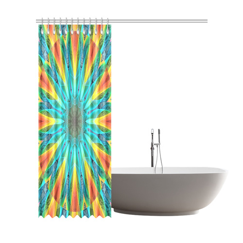 Aqua Gold Joy to the World Flowers, Zen Rainbow Shower Curtain 72"x84"