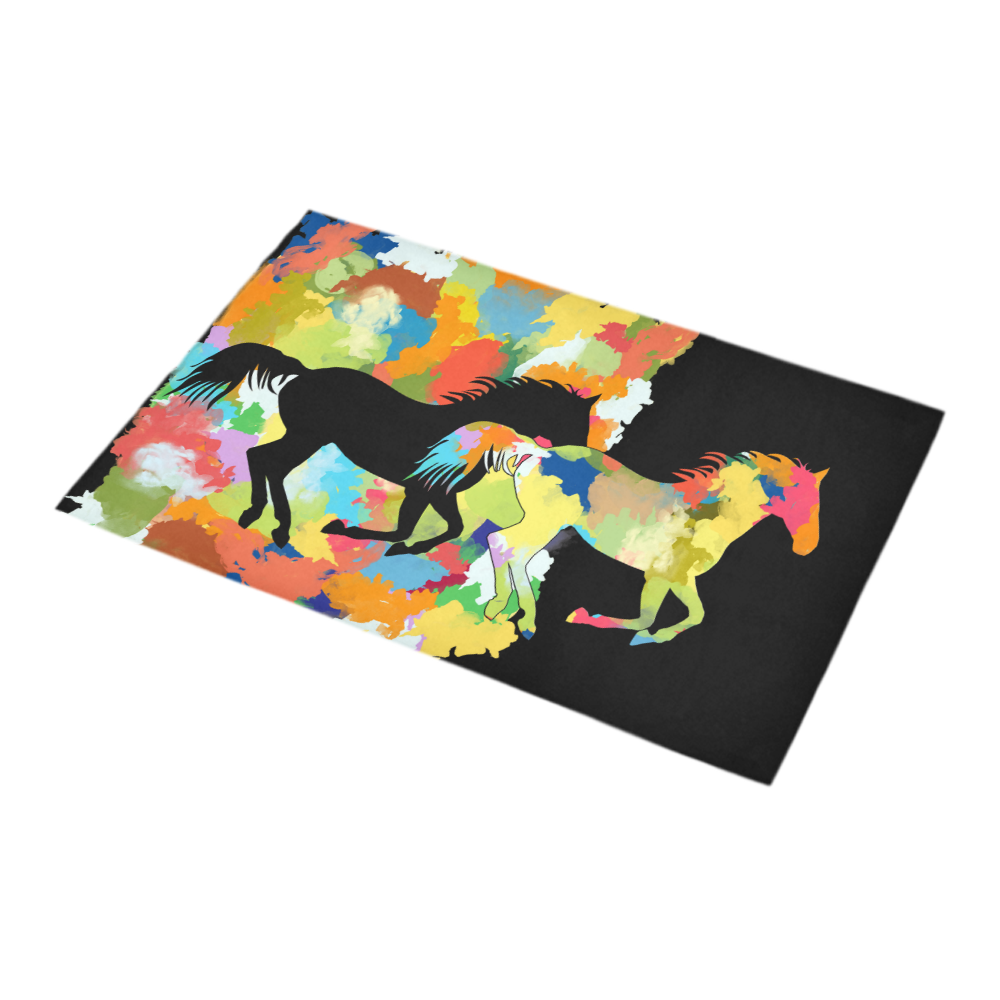 Horse  Shape Galloping out of Colorful Splash Bath Rug 16''x 28''