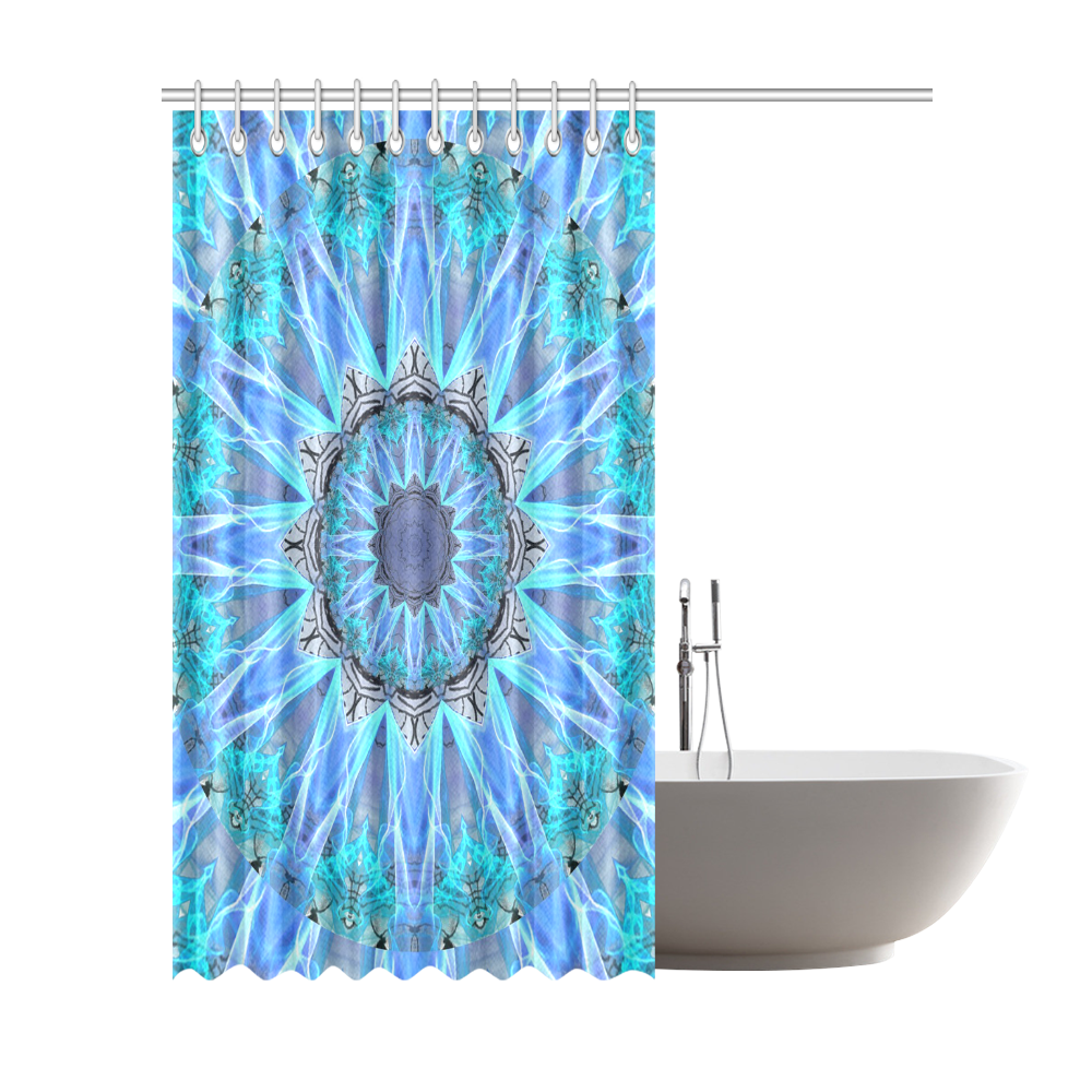 Sapphire Ice Flame, Cyan Blue Crystal Wheel Shower Curtain 72"x84"