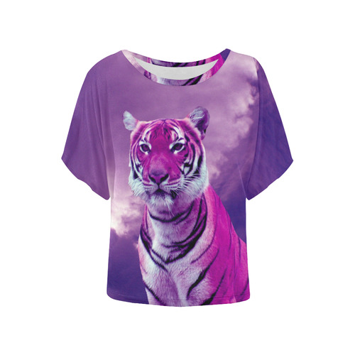 Purple Tiger Women's Batwing-Sleeved Blouse T shirt (Model T44)