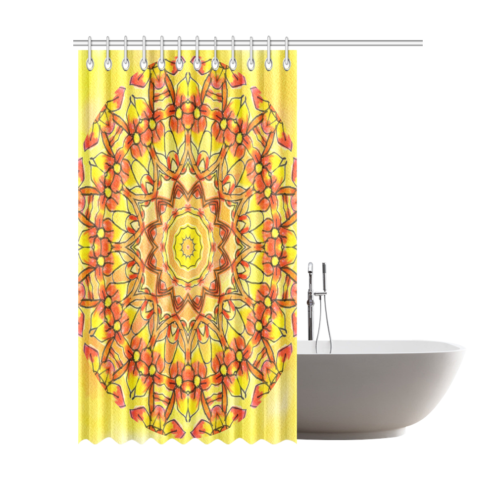 Orange Yellow Sunflower Mandala Red Zendoodle Shower Curtain 72"x84"