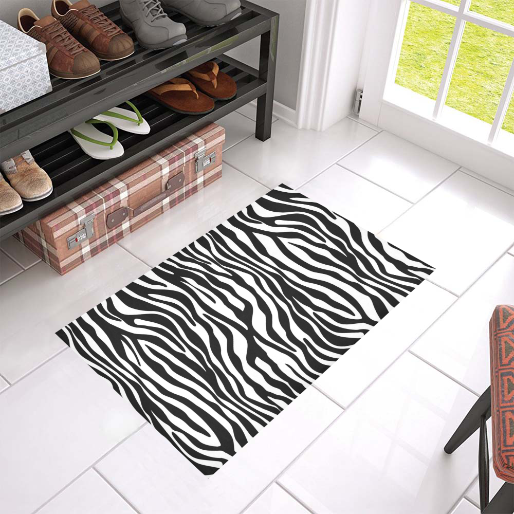 Zebra Stripes Pattern - Traditional Black White Azalea Doormat 24" x 16" (Sponge Material)
