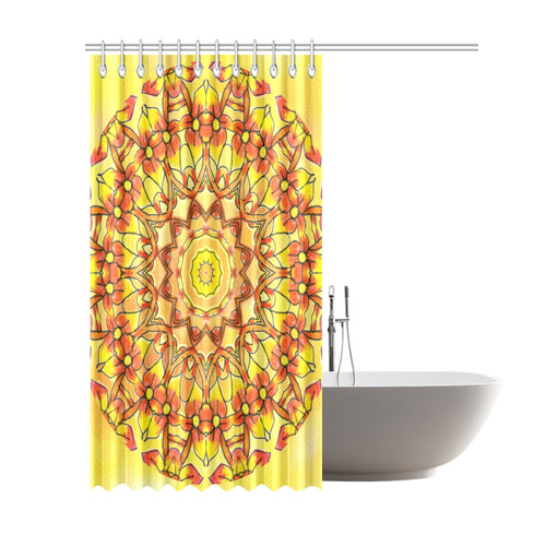 Orange Yellow Sunflower Mandala Red Zendoodle Shower Curtain 69"x84"