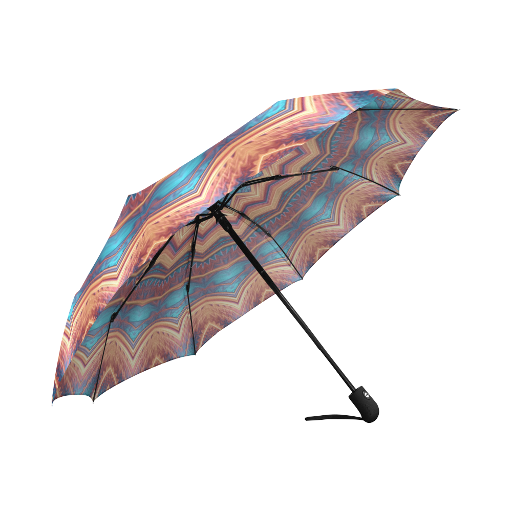 Blue Feather Mandala Auto-Foldable Umbrella (Model U04)