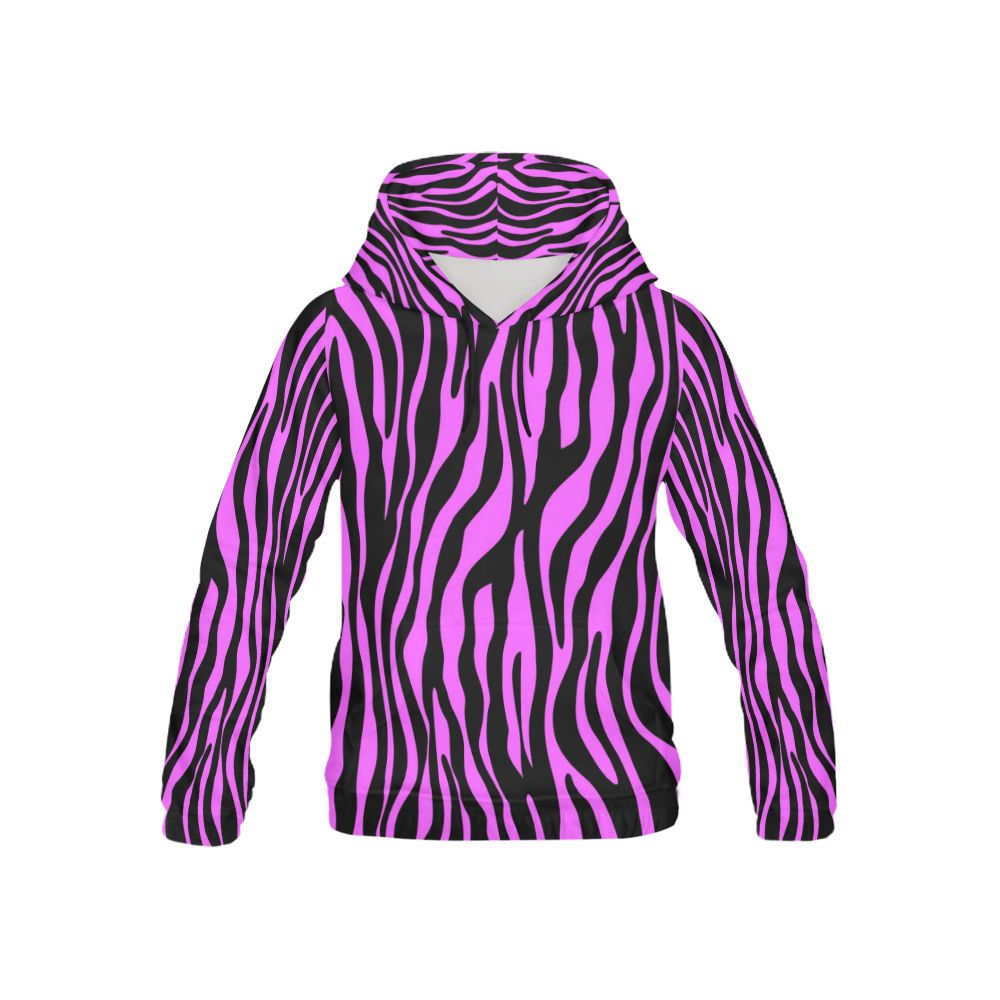 Zebra Stripes Pattern - Trend Colors Black Pink All Over Print Hoodie for Kid (USA Size) (Model H13)