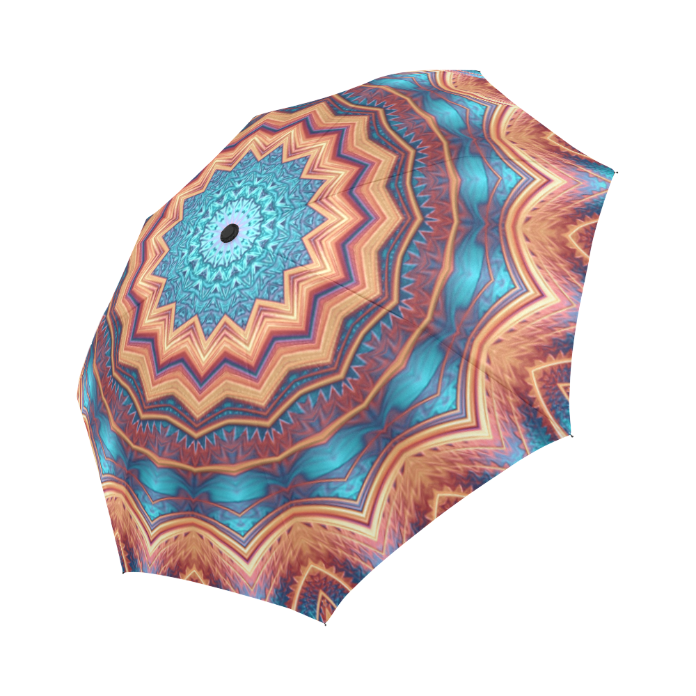Blue Feather Mandala Auto-Foldable Umbrella (Model U04)