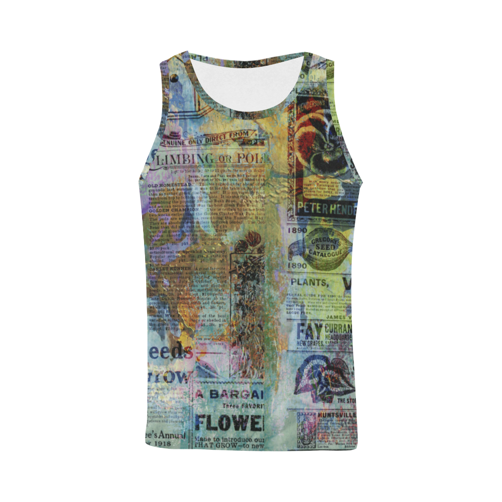 Old Newspaper Colorful Painting Splashes All Over Print Tank Top for Men (Model T43)