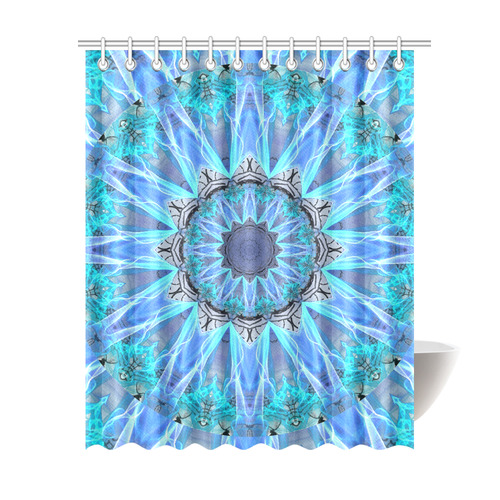 Sapphire Ice Flame, Cyan Blue Crystal Wheel Shower Curtain 69"x84"
