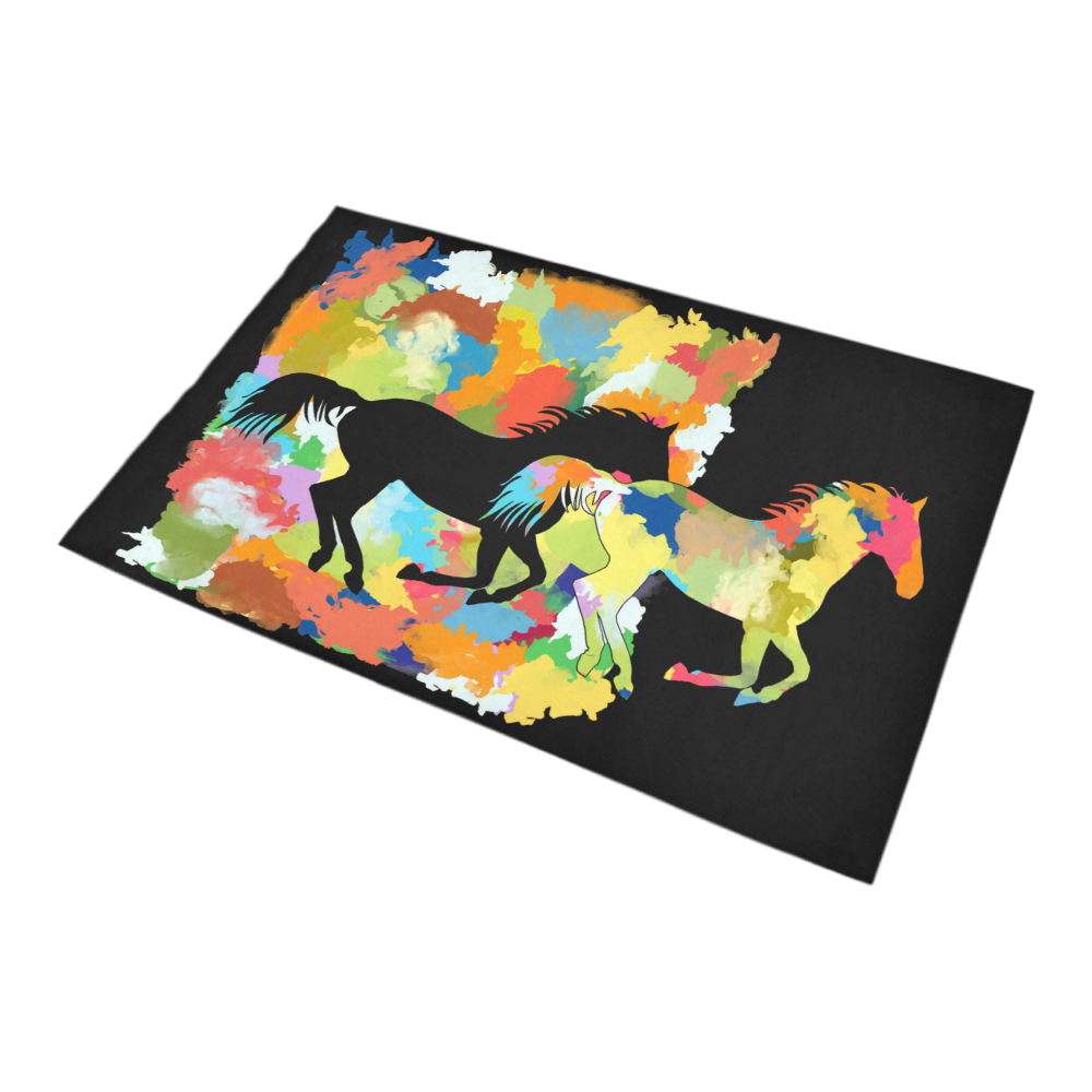 Horse  Shape Galloping out of Colorful Splash Bath Rug 20''x 32''