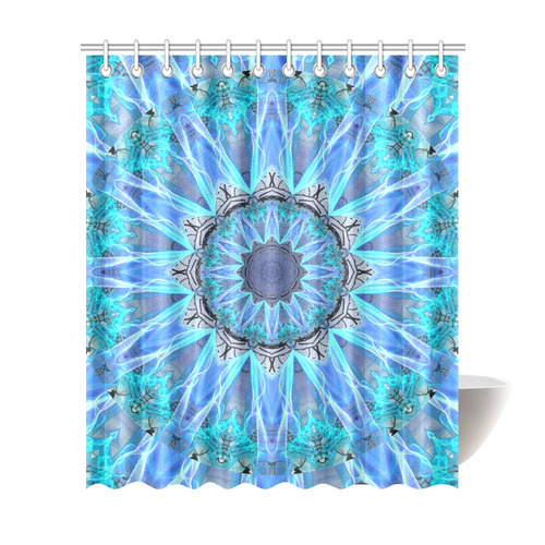 Sapphire Ice Flame, Cyan Blue Crystal Wheel Shower Curtain 72"x84"
