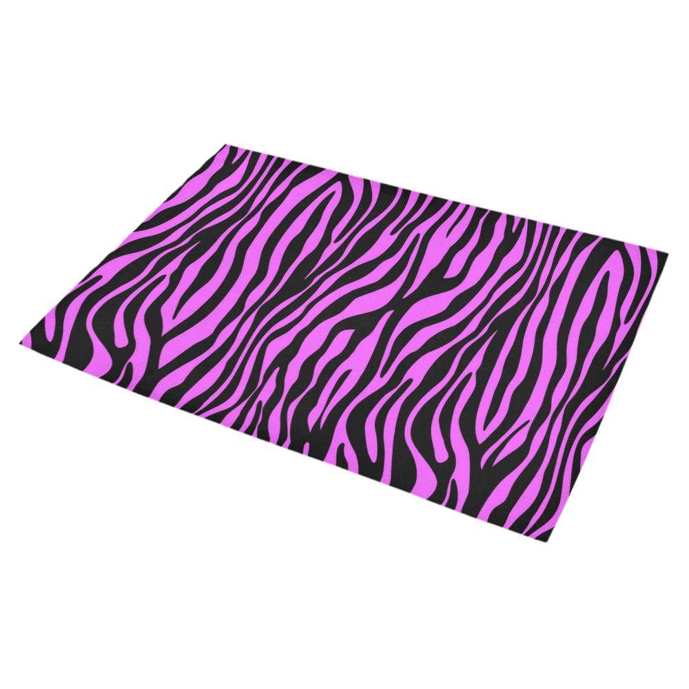 Zebra Stripes Pattern - Trend Colors Black Pink Azalea Doormat 30" x 18" (Sponge Material)