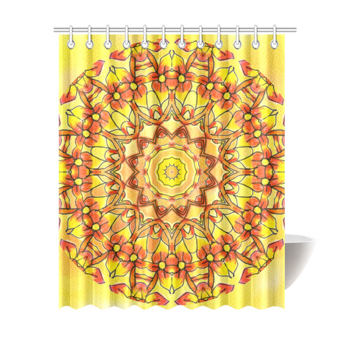 Orange Yellow Sunflower Mandala Red Zendoodle Shower Curtain 69"x84"