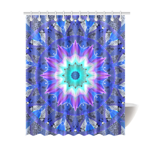 Blue Ice Merry Aqua Violet Foliage Flowers Zen Shower Curtain 69"x84"