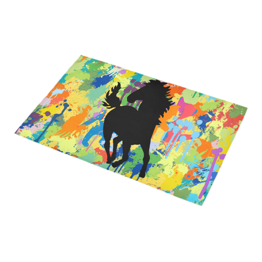 Horse Shape Template Colorful Splash Bath Rug 16''x 28''