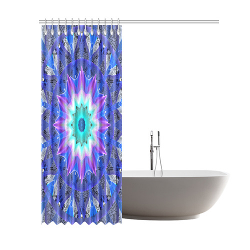 Blue Ice Merry Aqua Violet Foliage Flowers Zen Shower Curtain 69"x84"