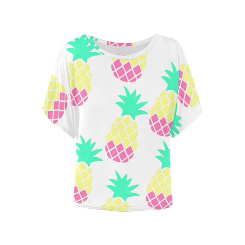 Pretty Pineapple Batwinged Top Women's Batwing-Sleeved Blouse T shirt (Model T44)