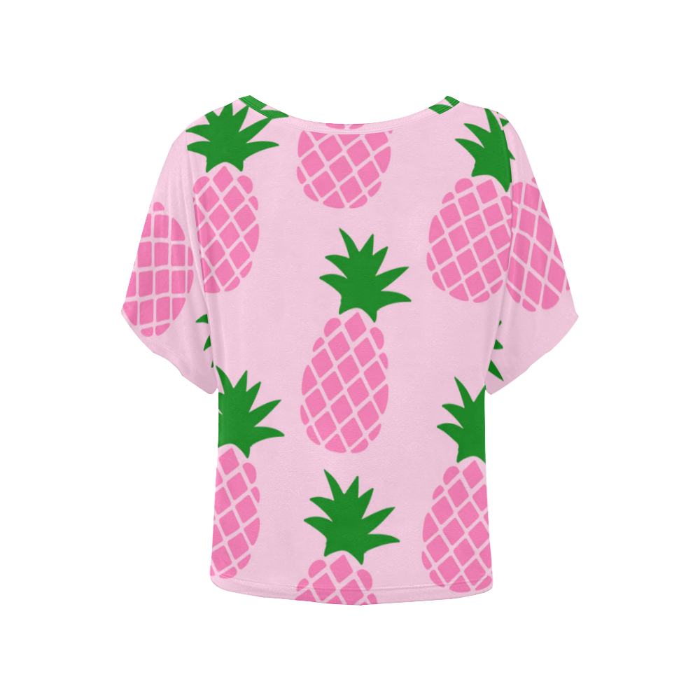 Pink Pineapple Print Women's Batwing-Sleeved Blouse T shirt (Model T44)