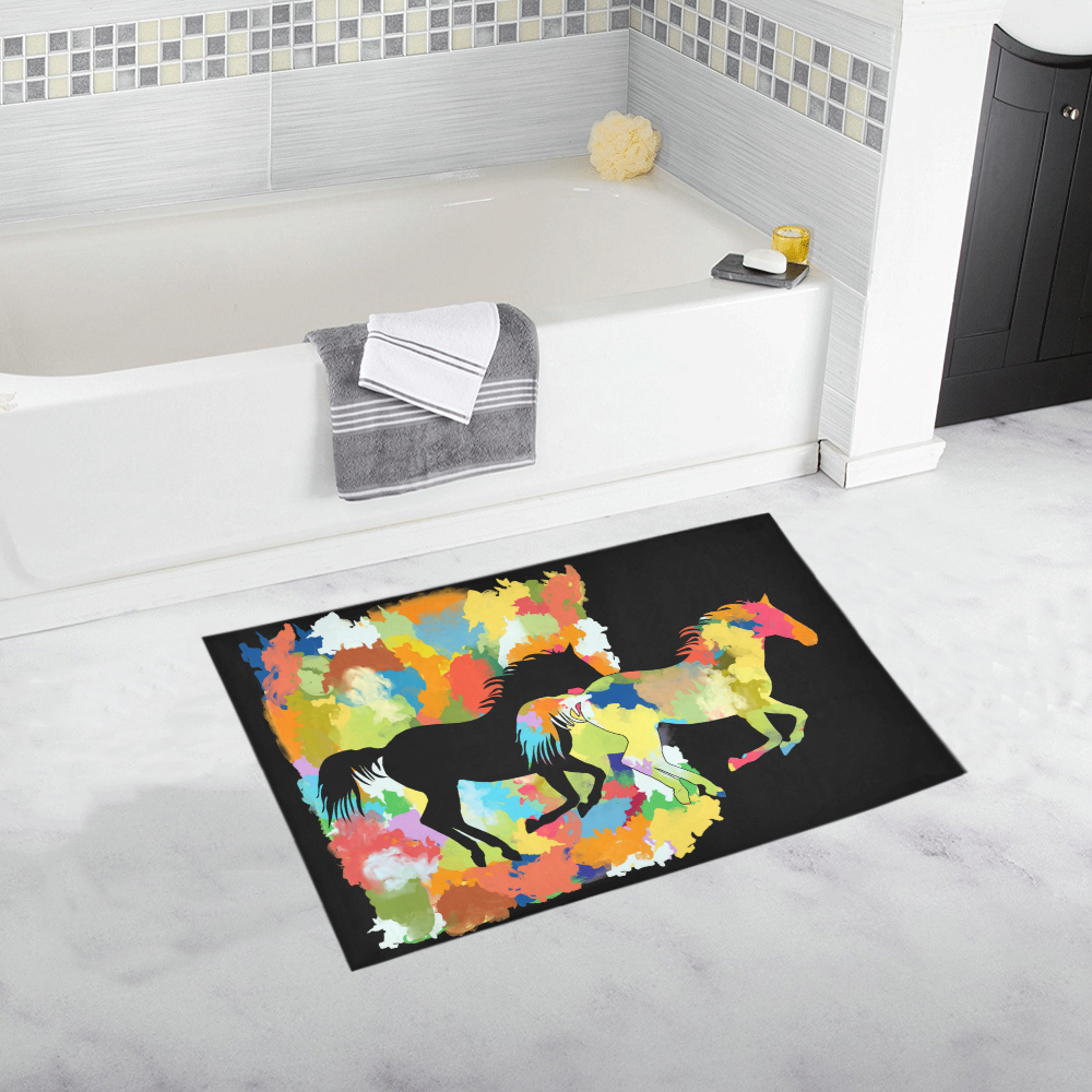 Horse  Shape Galloping out of Colorful Splash Bath Rug 20''x 32''