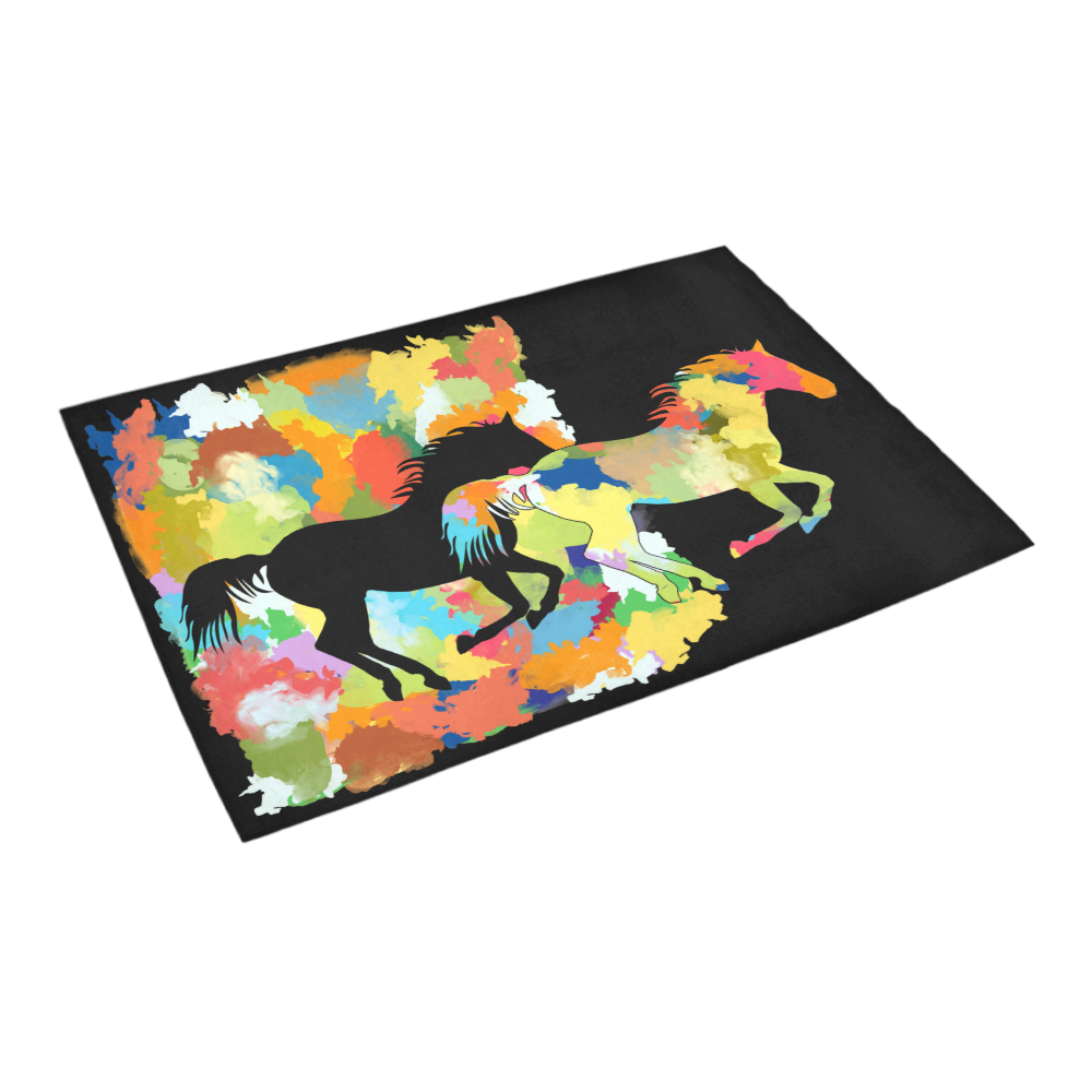 Horse  Shape Galloping out of Colorful Splash Azalea Doormat 24" x 16" (Sponge Material)