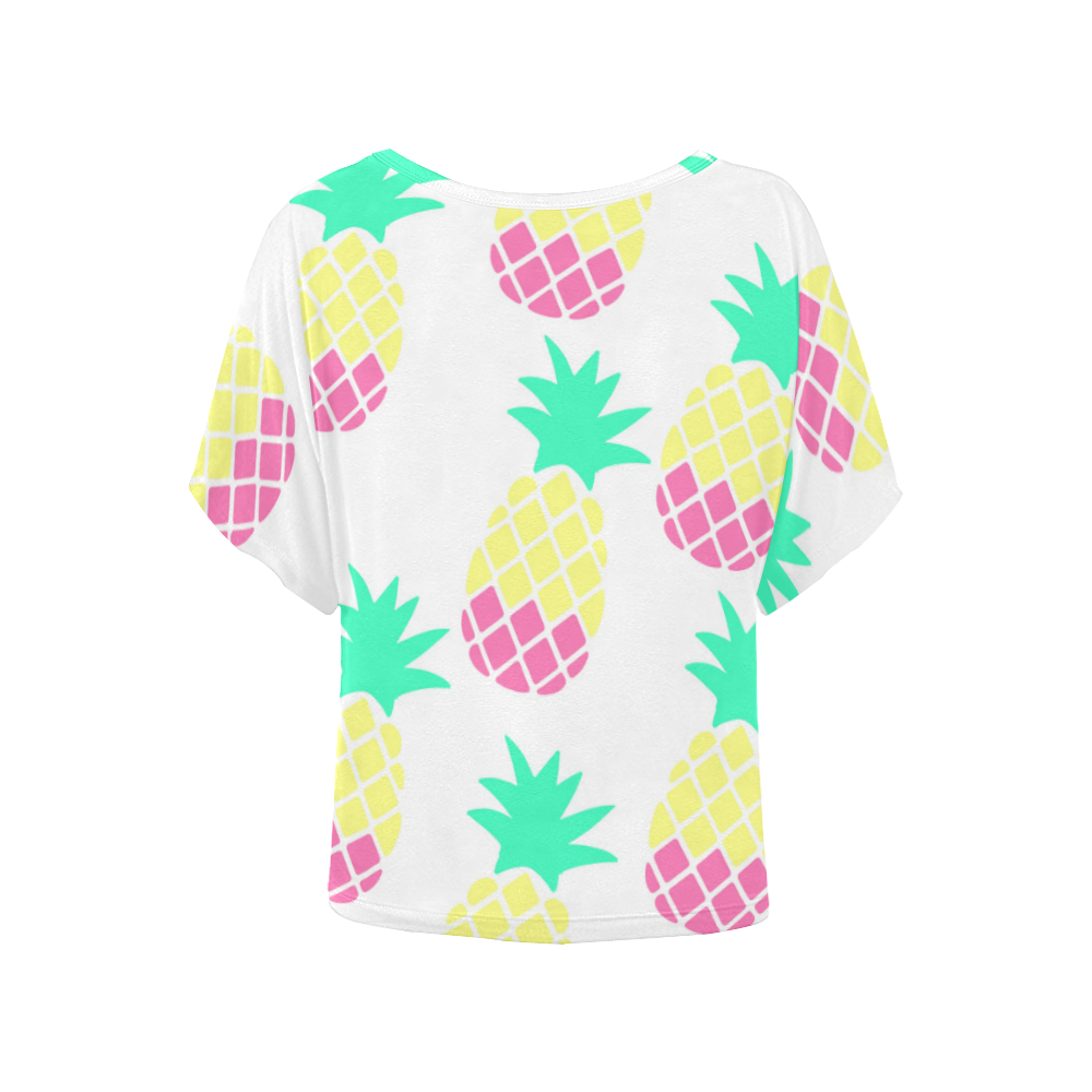 Pretty Pineapple Batwinged Top Women's Batwing-Sleeved Blouse T shirt (Model T44)