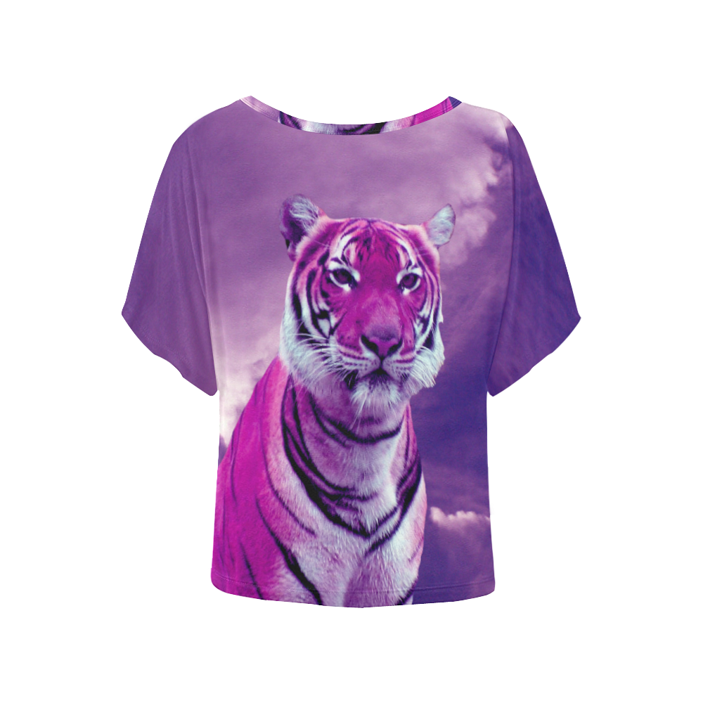 Purple Tiger Women's Batwing-Sleeved Blouse T shirt (Model T44)