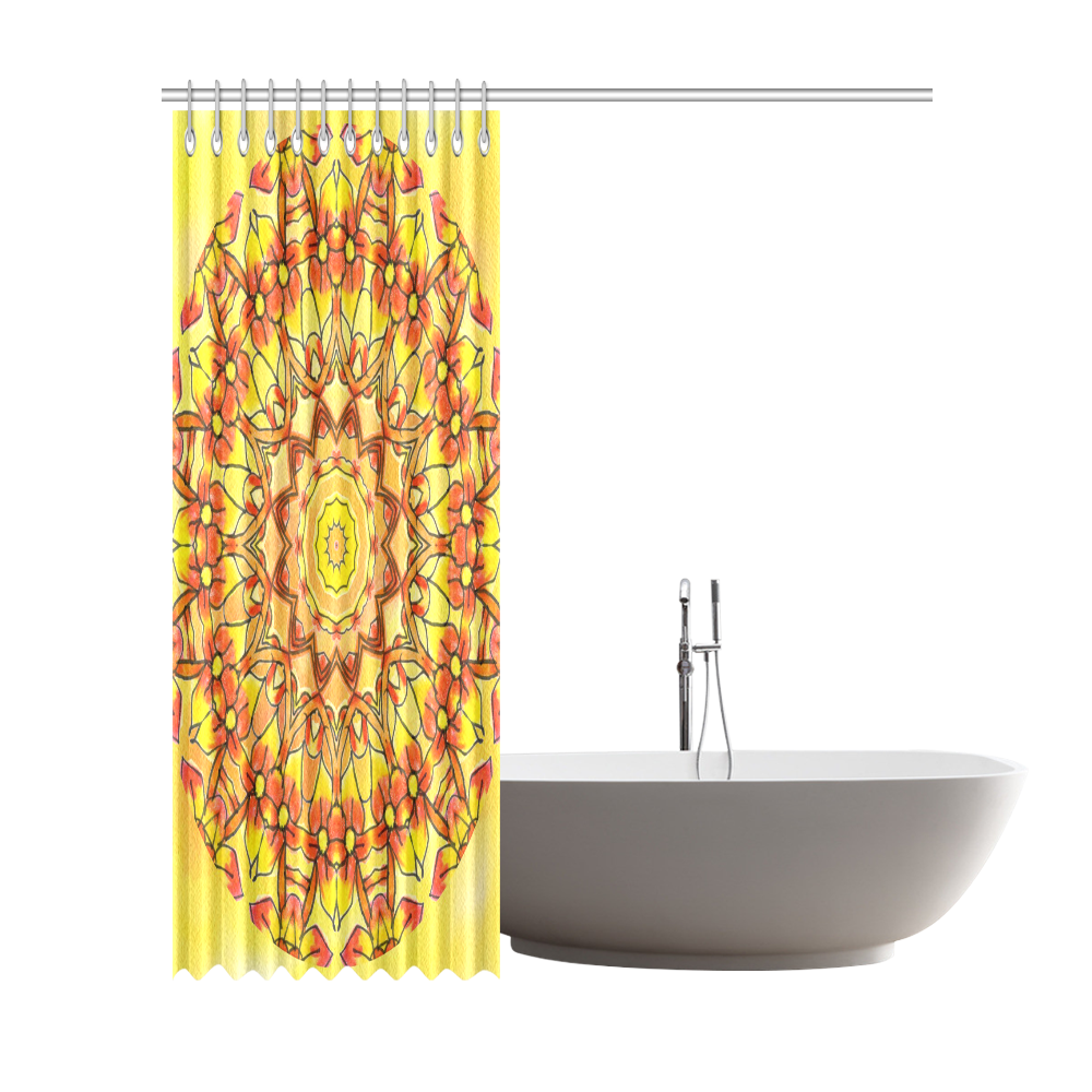 Orange Yellow Sunflower Mandala Red Zendoodle Shower Curtain 72"x84"