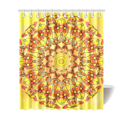 Orange Yellow Sunflower Mandala Red Zendoodle Shower Curtain 72"x84"