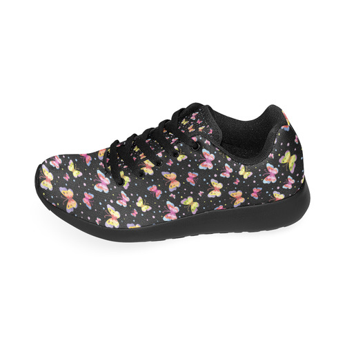 Watercolor Butterflies Black Edition Women’s Running Shoes (Model 020)