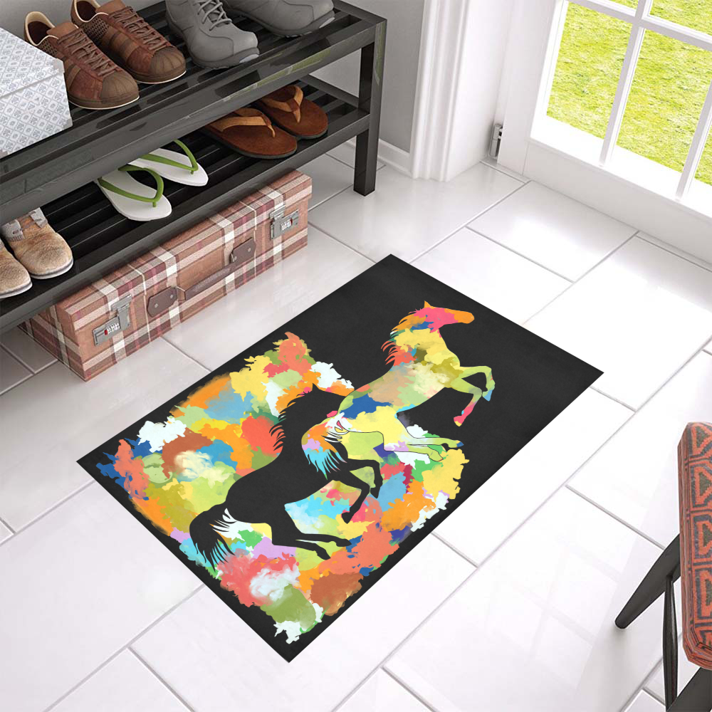 Horse  Shape Galloping out of Colorful Splash Azalea Doormat 24" x 16" (Sponge Material)